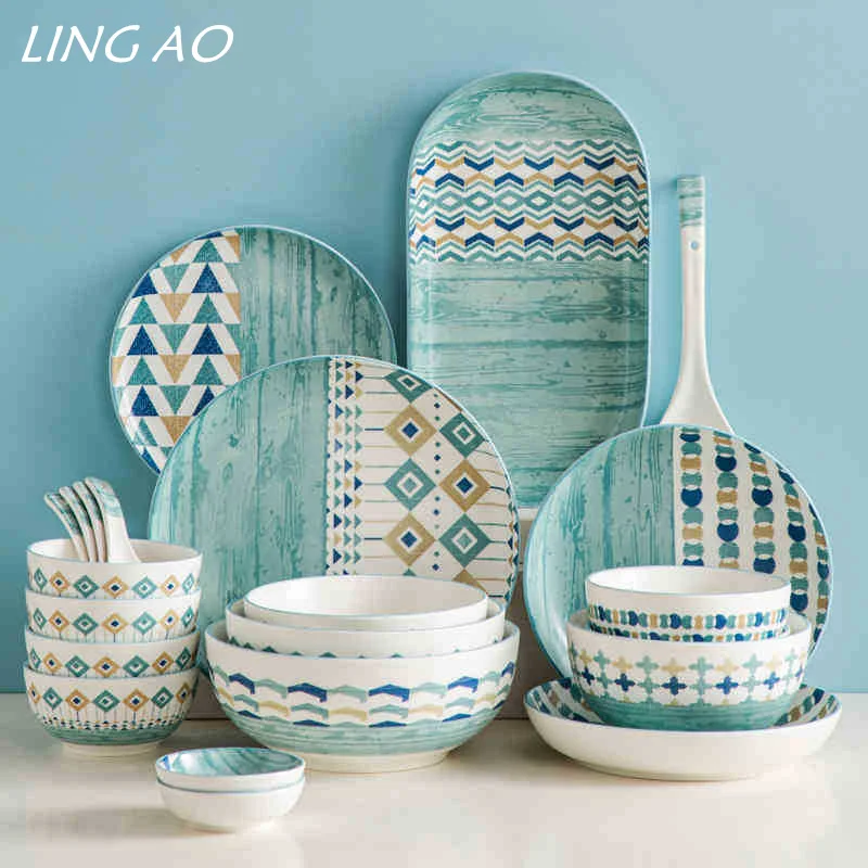 LingAo-Nordic Creative Ceramic Bowl Set Combination, INS Wind Net Red Tableware