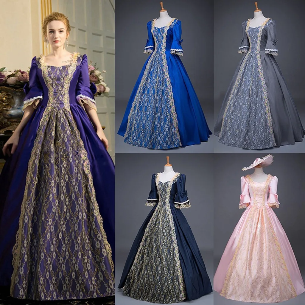 Medieval Victorian Party Princess Queen Floor Long Dress Cos Renaissance Lace Vintage Printed Gown Robe Dresses For Lady