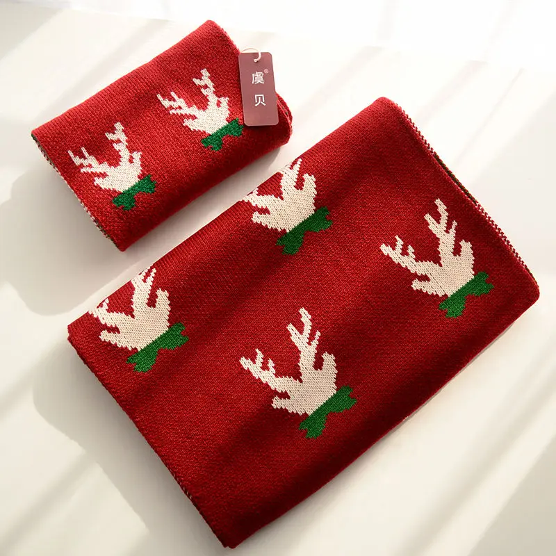 Red cute lovely winter child scarf boys and girls knit deer thick warm narrow small high quality scarves christmas gifts for kid