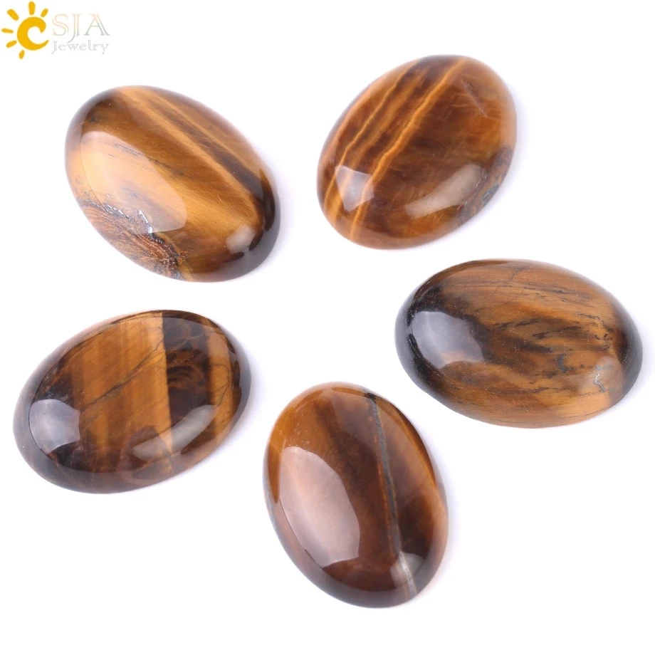 CSJA 1PC Yellow Tiger Eye Cabochon Bead Natural Stone CAB No Hole Fit DIY Handicrafts Reiki Jewelry Women Men Ring Bracelet F512