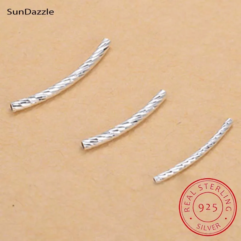 2 sztuk oryginalna prawdziwe litego 925 Sterling Silver złącze grawerowane zakrzywiona rurka srebrny długie koraliki DIY komponenty do wyrobu biżuterii