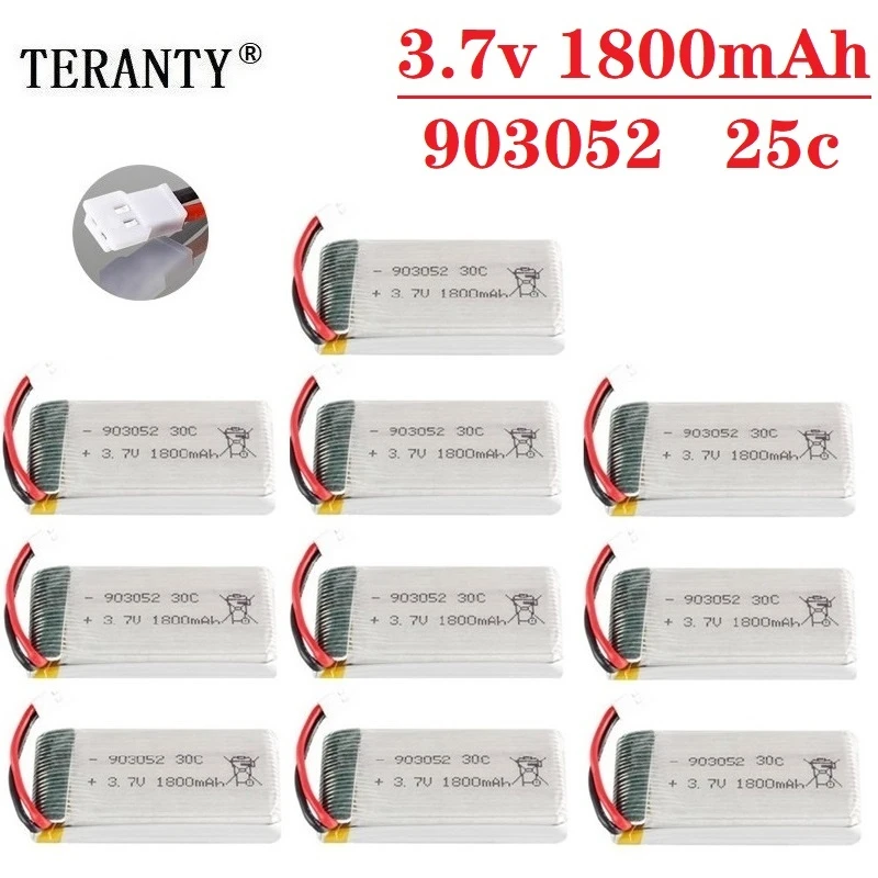 1/2/5/10PCS 3.7v 1800mAh Rechargeable Battery for SYMA X5SW X5 X5S X5C M18 H5P KY601S 903052 3.7v Lipo battery with XH2.54 Plug