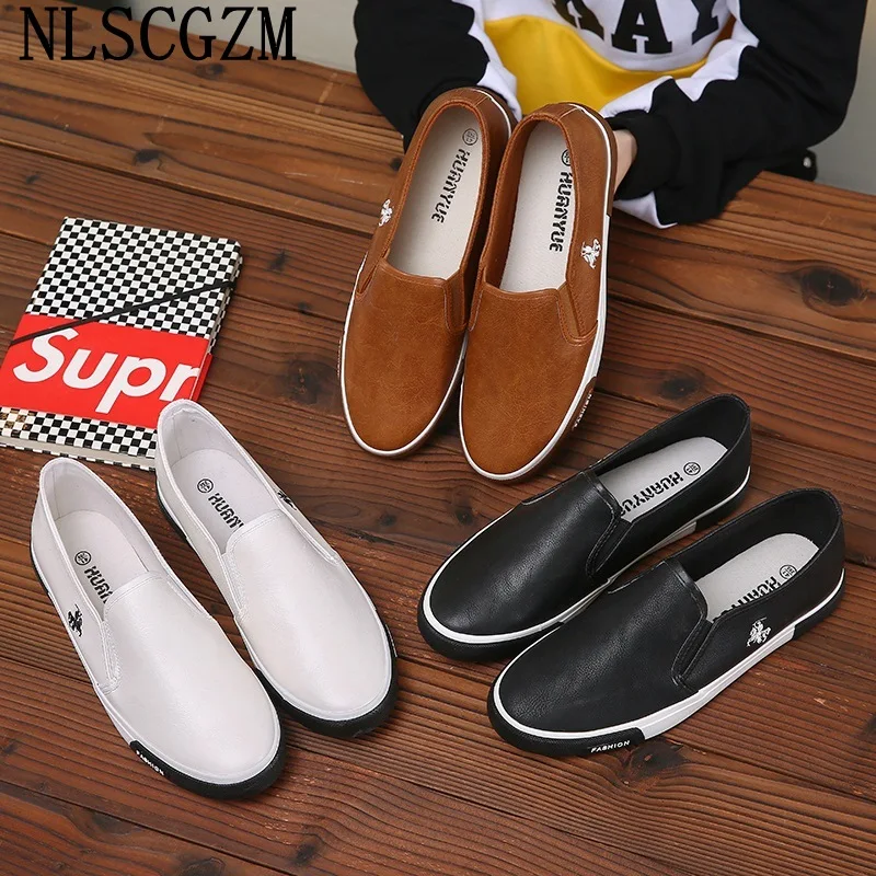 Black Leather Casual Shoes Men Fashion Slip on Shoes Men White Loafers Luxury Shoes Men Tenis Masculino Zapatillas De Hombre