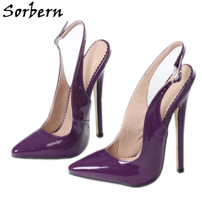 

Sorbern Custom Shiny Slingback Women Pumps Pointed Toe High Heels 7 Inch Stilettos Night Party Heels Sexy Fetish Shoe Sharp Heel
