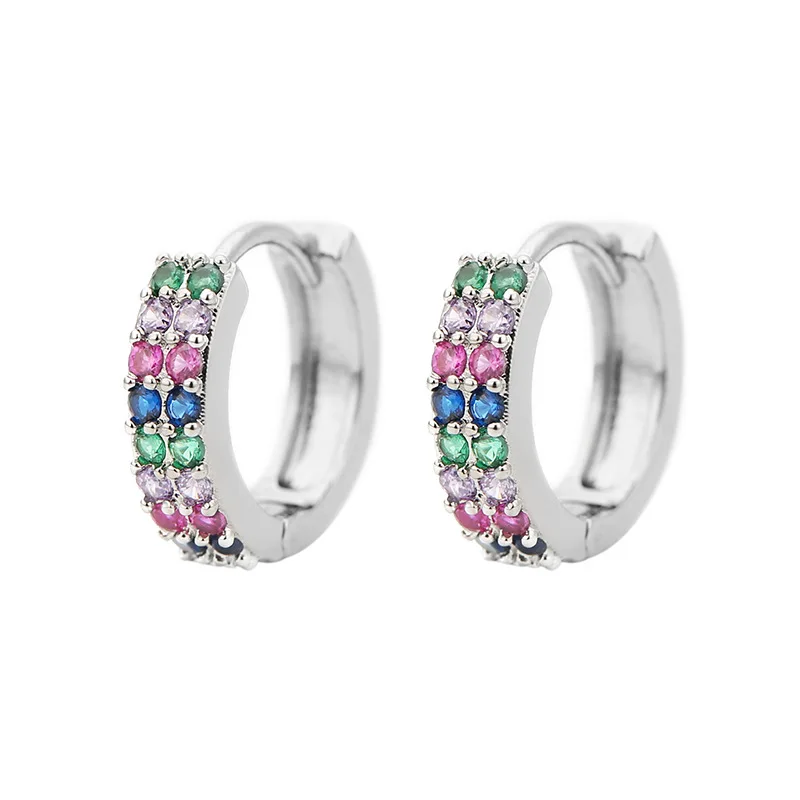 Two Tiers Zircon Stone Small Hoop Earrings For Women Multicolor Shiny Rainbow Huggies Charm Piercing Earring Jewelry Size 10mm