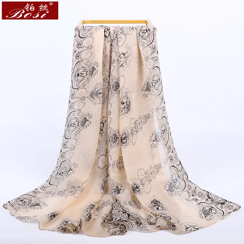 2020 New fashion Chiffon scarf feather print women bohemian blue summer luxury brand Multicolor ladies Long hijab shawl scarves