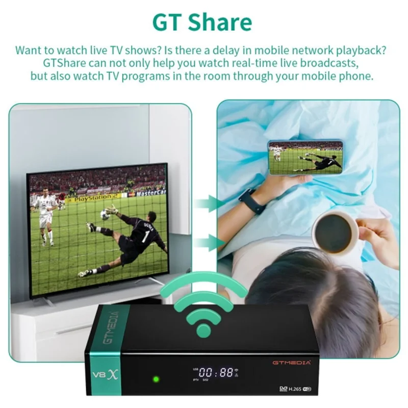 GTMEDIA V8X DVB-S/S2/S2X odbiornik satelitarny H.265 HEVC 10-bitowy wbudowany WIFI, czytnik kart CA obsługa STB MARS/ECAM/CCAM/M3U TV Box