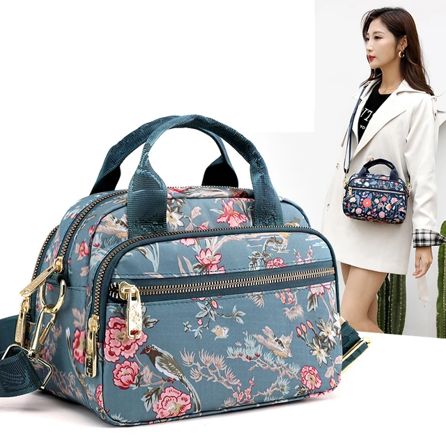 Mały nadruk Damska torba na ramię Wysokiej jakości damska torba damska Nylonowa przenośna torba na telefon CrossBodyTote Bag Flower Purple