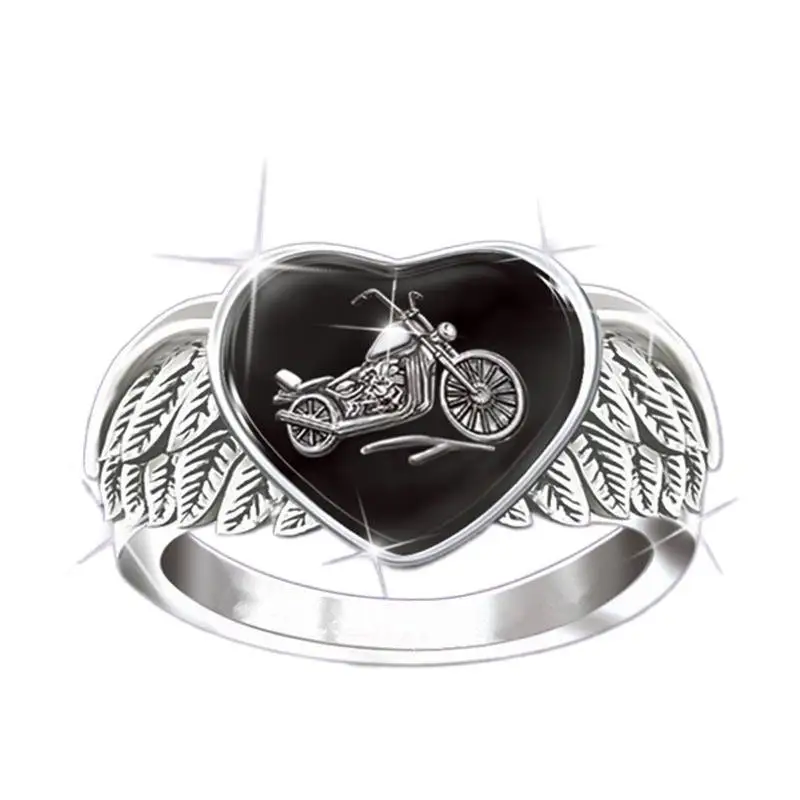 Personality Freedom\'s Ride Cowboy Motorcycle Biker Ring Punk Heart Wings Wedding Rings for Male Hip Hop Rock Viking Jewelry Gift