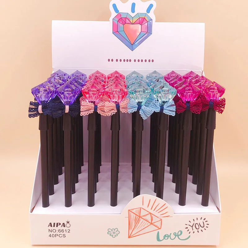 

40 pcs/lot Creative Bow Diamond Gel Pen Cute 0.5 mm black ink Signature Pens School Office writing Supplies Promotional Gift