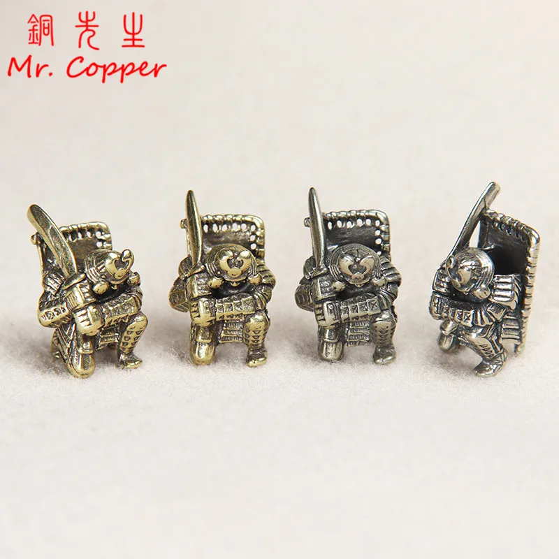 Brass Japanese Samurai Miniatures Figurines Knife Bead Handmade Woven Lanyard DIY Keychain Pendant Jewelry EDC Paracord Hangings