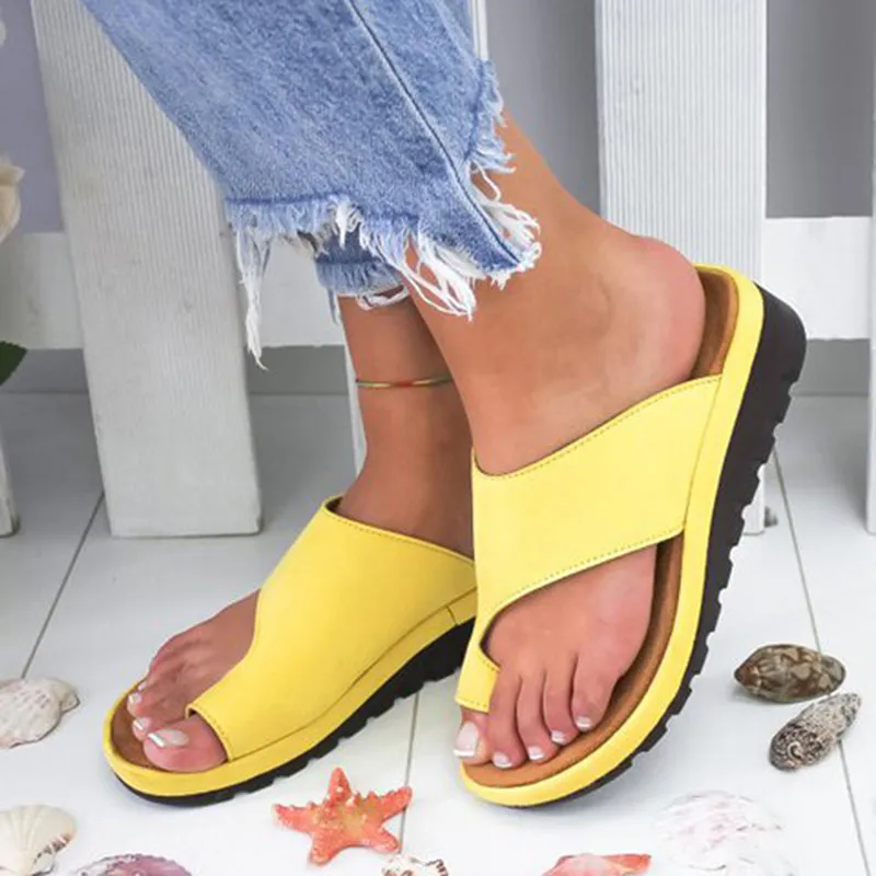 Women Sandals Summer Women PU Leather Shoes Comfy Platform Flat Sole Ladies Casual Soft Big Toe Foot Correction Beach Sandal