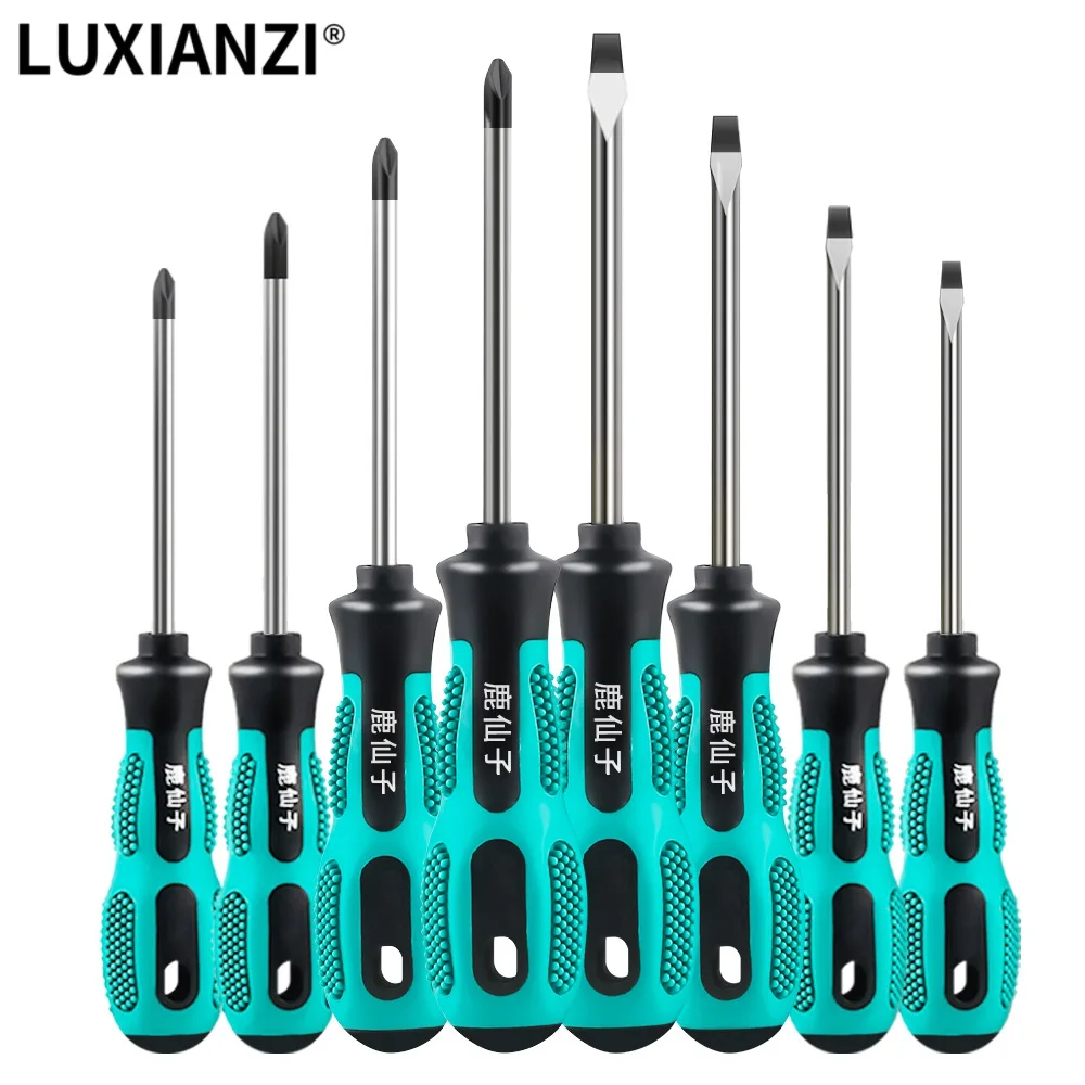 LUXIANZI 2Pc Magnetic Screwdriver Precision Phillips Slotted Flat Head Anti Slip Multifunctional Household Screw Drive Hand Tool