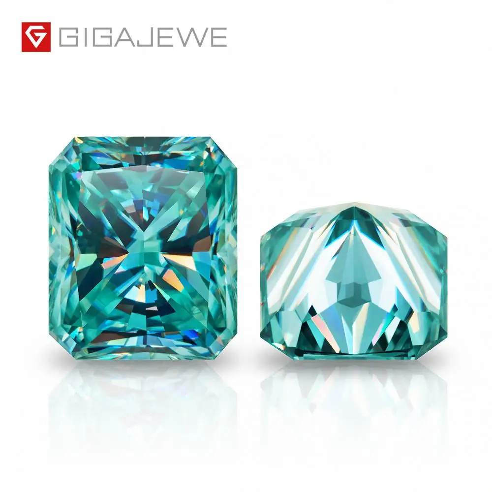 GIGAJEWE Cyan Color Radiant Cut Moissanite Loose Diamond Test Passed Gemstone For DIY Jewelry Making  Gift