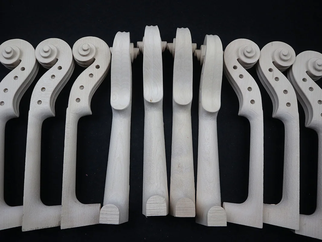 10pcs Student Violin Head Neck Maple Wood Fiddle Scroll Headstock 3/4-4/4 Unfinished