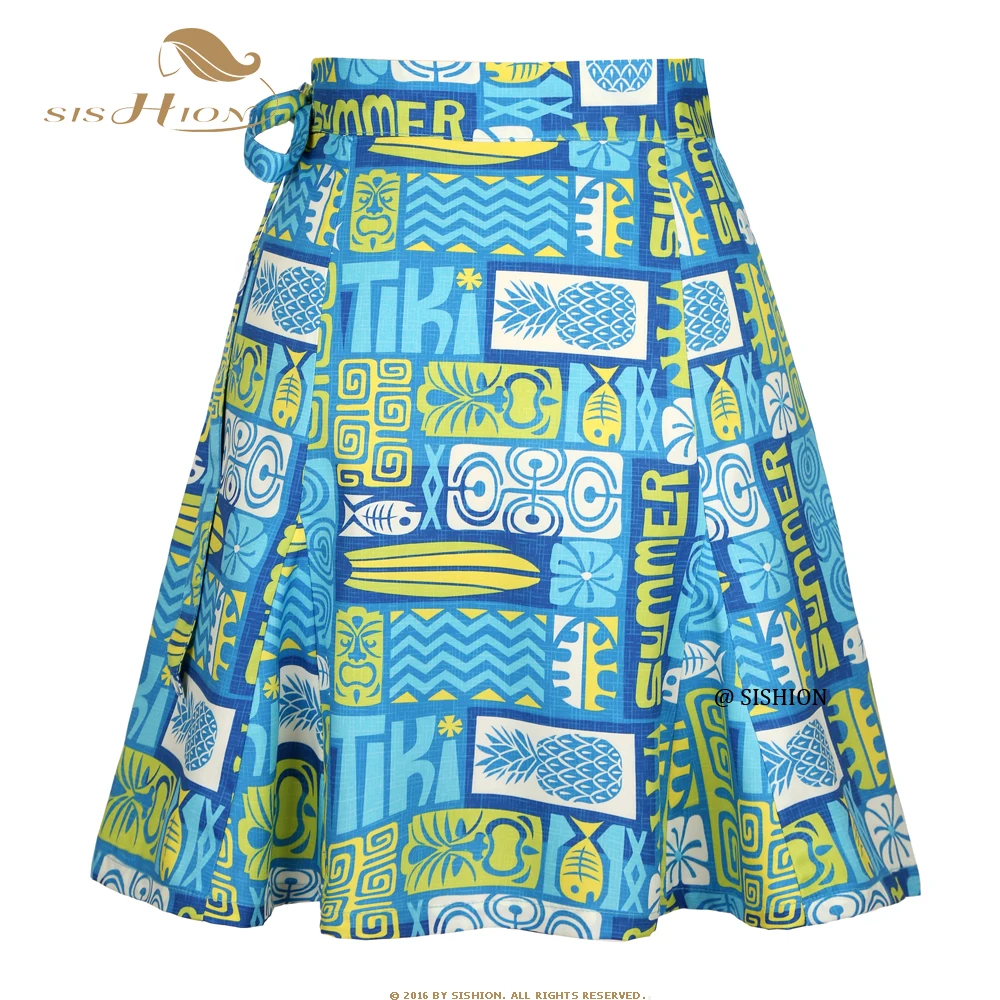 SISHION Exotic Tiki Pattern Women Skirts SS0015 Blue Green  Clothing Sexy Summer Sarong Beach Wrap Skirt Jupe Falda