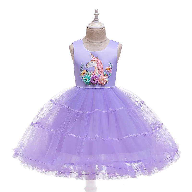 Christmas Girls Unicorn Flowers Cake Tutu Dresses With Beadbad For Kids Princess Fancy Birthday Carnival  Theme Party Costumes