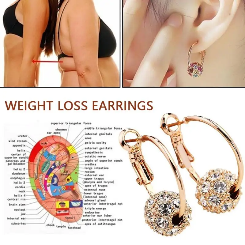 Tinh Tế Âm Nhạc Note Giảm Cân Bông Tai Đính Đá Cubic Zirconia Bông Tai Acupoint Kích Thích Từ Tính Trị Liệu Đốt Cháy Mỡ Món Quà Trang Sức