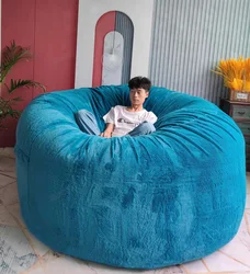 Dropshipping 6FT-7FT Giant Fur Bean Bag Cover Big Round Soft Fluffy Faux Fur BeanBag Plush Lazy Sofa Bed Living Room Furniture