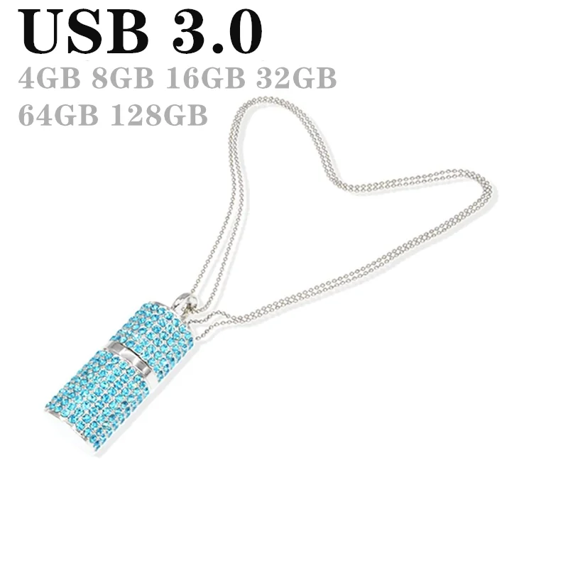 USB 3.0 3.1 crystal necklace Usb Flash Drive 128gb Pendrive 16GB Flash Disk Pen Drive 32g 64g 256G Thumbdrives Memoria Usb gift