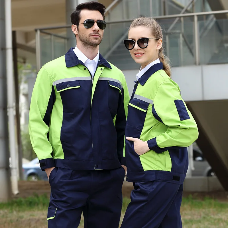 Conjunto de roupas de trabalhador masculino/feminino macacão de segurança reflexivo resistente ao desgaste grande bolso oficina reparação automóvel uniformes mecânicos