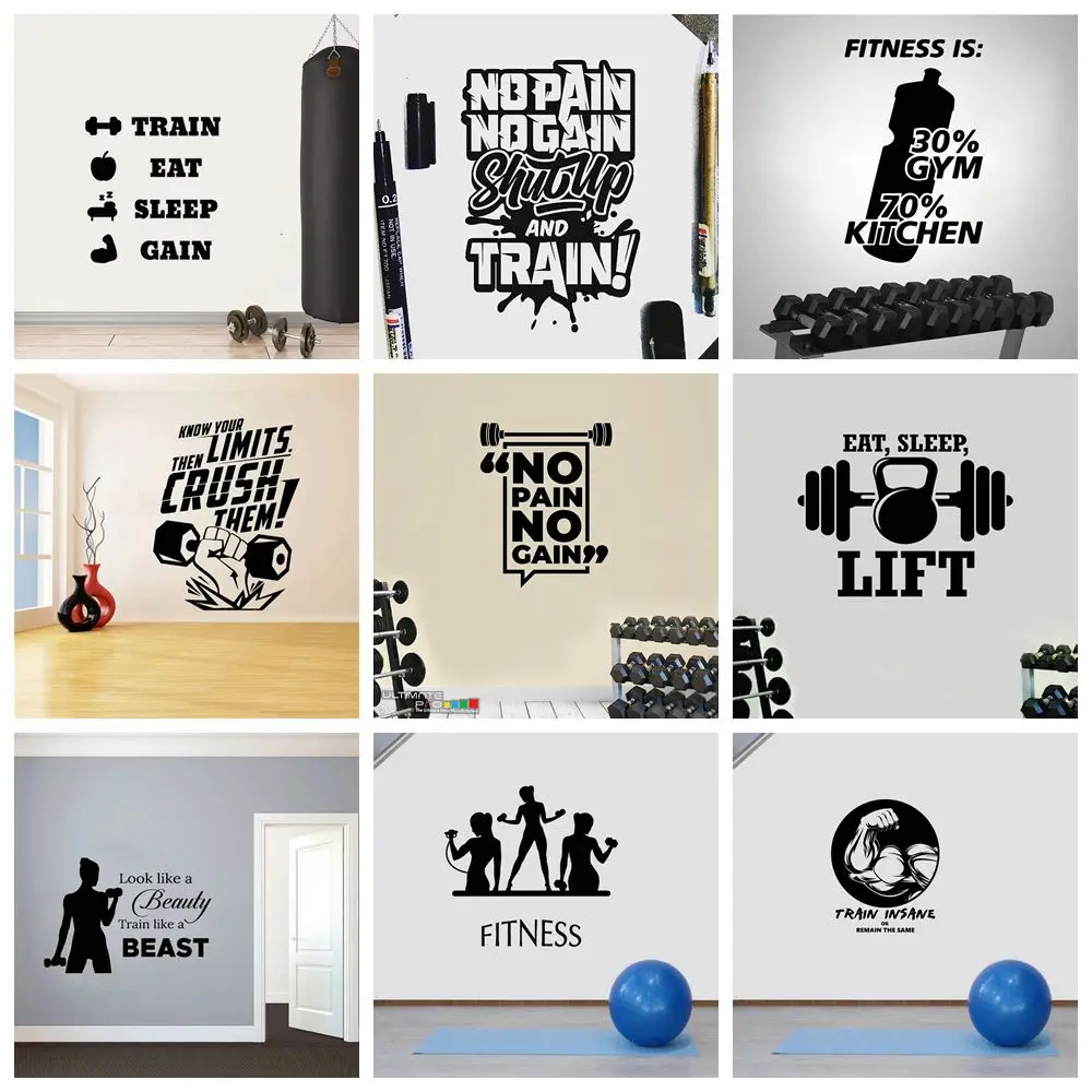 Pegatina de pared de vinilo para gimnasio, calcomanías de pared impermeables, accesorios de decoración de murales, papel tapiz creativo