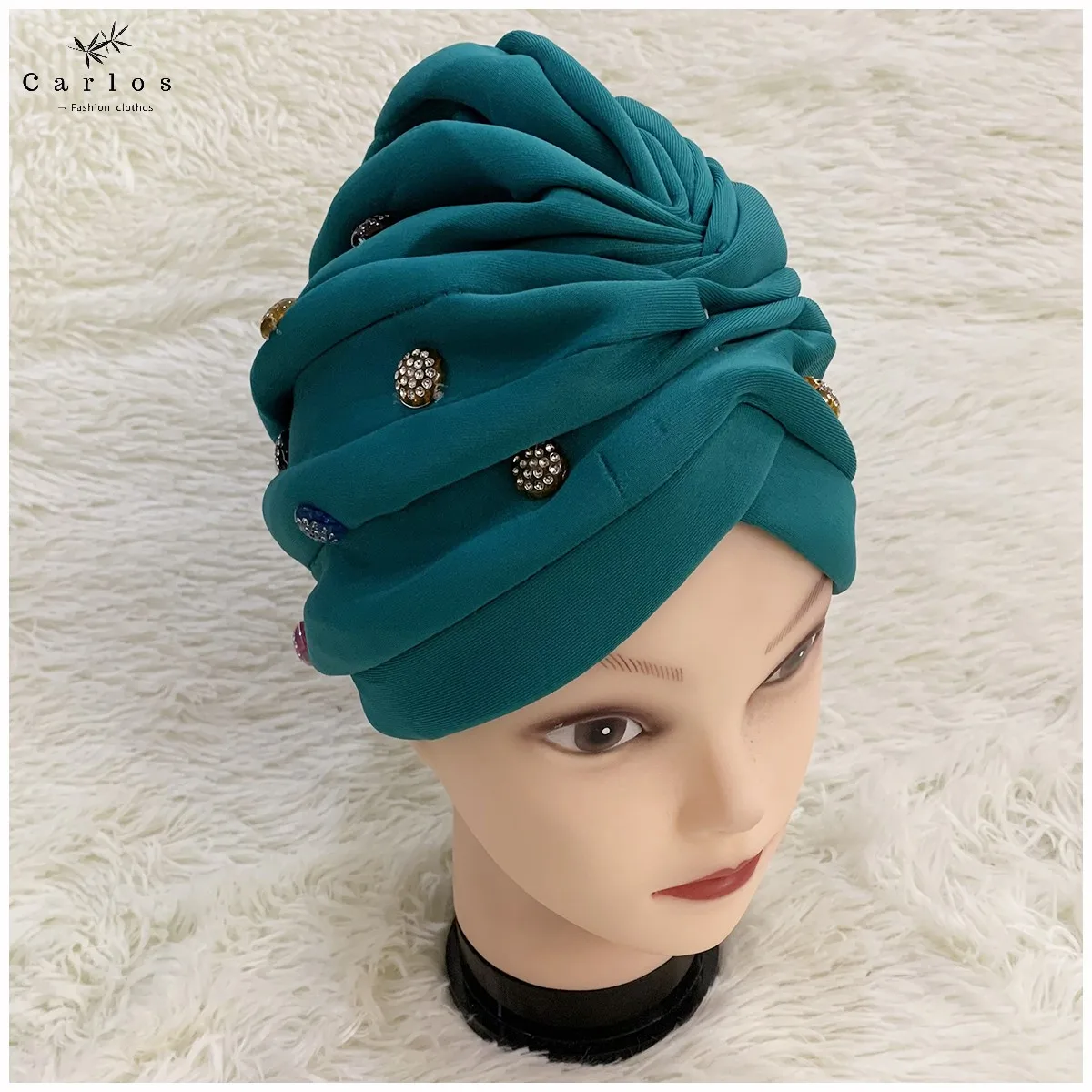 12 Pieces Set Of Fashionable Muslim Women Headscarf Space Layer Fabric Applique Headwear Solid Indian Bean Hair Hat Lady Hat