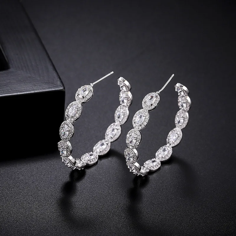 Eyer Luxury Promotion Dating Cubic Zircon Big Hoop Earrings For Women Wedding DUBAI Bridal Square Circle Hoop Earrings 2020