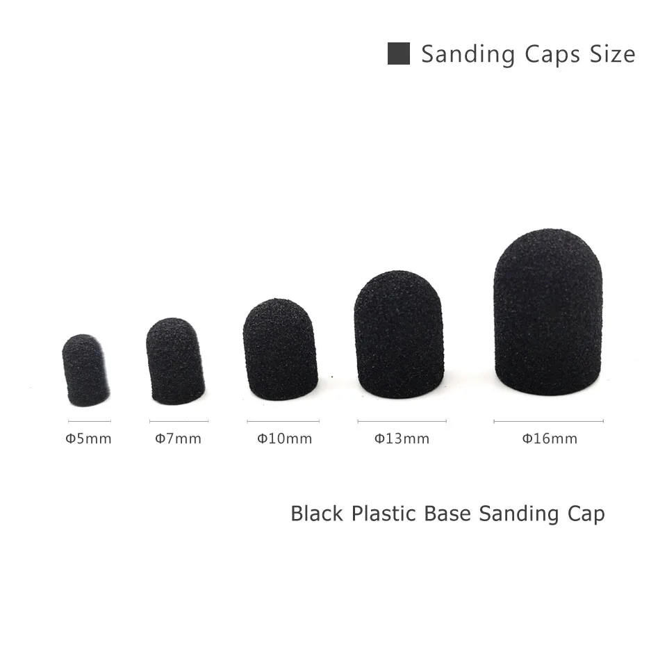 50Pcs Pedicure Care Black Sanding Caps HYTOOS Nail Drill Bit Accessories Plastic Sand Block Foot Cuticle Calluse Polishing Tool