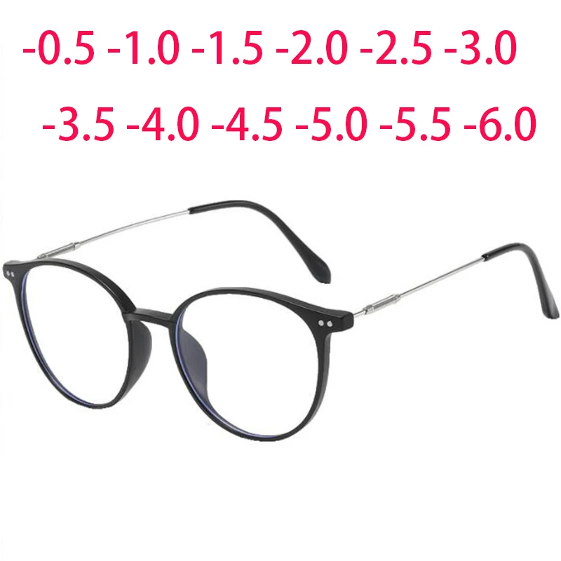 

Vintage Metal Round Myopia Glasses Women Men Ultra Light Flexible Resin Short Sight Glasses Vision Care Diopter -1.00~-6.0