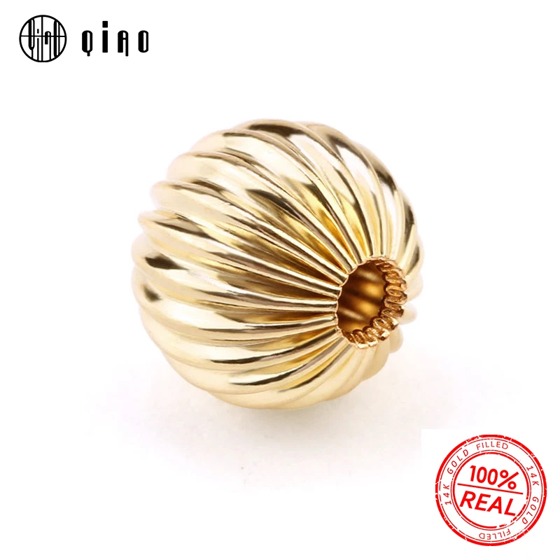 Image of 1PCS 3-8mm Gold Farbe Runde Perlen Exquisite Striped Perlen Lose Spacer Perlen für Armband Halskette DIY schmuck Machen