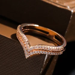 Kinel New Arrivals 585 Rose Gold Ring Double Row Micro-wax Inlay Natural Zircon Hollow Rings Women Wedding Party Fine Jewelry