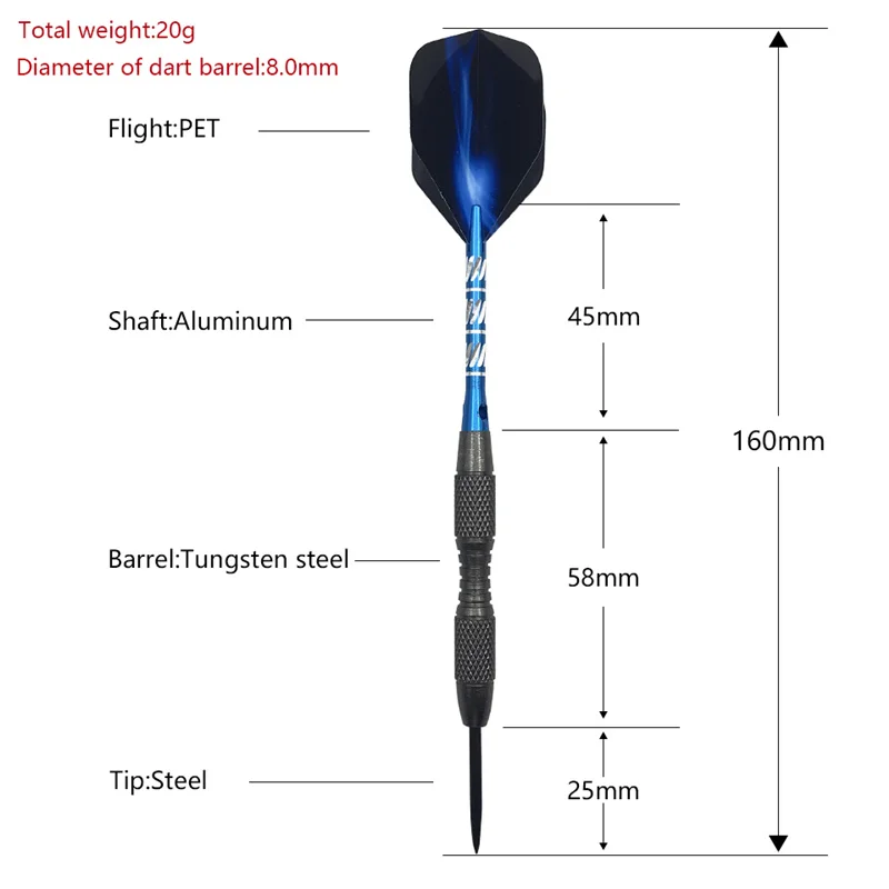 Hard Darts 3Pcs High-quality Steel Pointed Darts 20g Standard Sports Entertainment Tungsten Steel Barrel AL Shafts Flight Dart