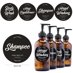 4pcs Round Shape Bottles Labels Printed Hand Washing Body Wash Hair Conditioner Shampoo Decoration Labels Self Adhesive Sticker