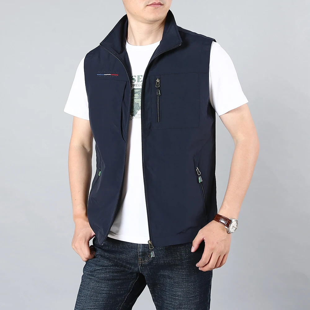 MAIDANGDI-Chaleco con múltiples bolsillos para hombre, chaqueta informal sin mangas con cremallera, ropa ajustada, talla grande