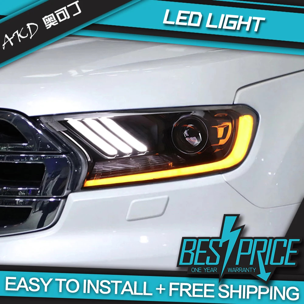 

AKD Cars Styling Headlight For Ford Ranger Everest Mustang type Headlights LED Running lights Bi-Xenon Beam Fog lights angel eye