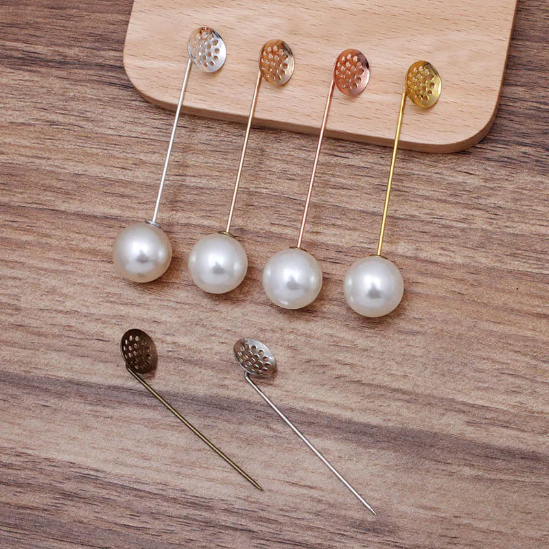 

200pcs 50mm Brooch Pins 12mm Circle Cameo Base Immitation Pearl Stoppers Clothes Fixed Pin Brooches for Women Men Accessories