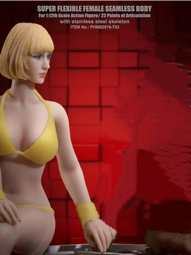 

Phicen TBLeague PHMB2019-T03A 1/12 Female Girl Seamless Steel Skeleton Rubber Soldier's Bikini Pale Body 6in Action Figures
