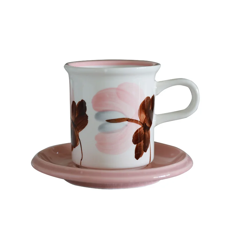 

Ceramic Coffee Cups and Saucers Set, Milk Tea Mugs, Kitchen Drinkware Utensil, Bone China, Birthday Presents, Wedding Gifts,Pink