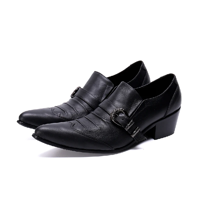 Batzuzhi 6.5cm High Heels Black Men's Shoes Korean Style Black Genuine Leather Dress Shoes Men Formal Business Shoes Pointed Toe