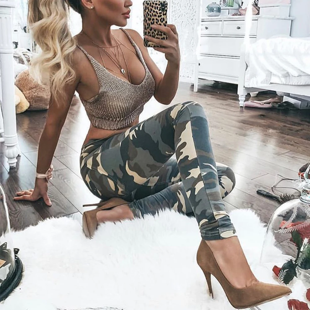 Melody Wear Camo Leggings High Waist Tights Running Leggings Women's Camouflage Funky Gym Leggings Push Up Camo Pants Women