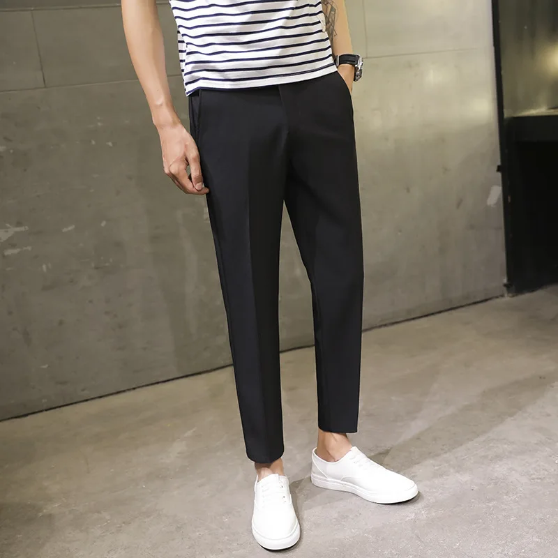 Spring Summer Men\'s Casual Pants Ankle Length Straight Classic Simplicity Solid Color Comfortable Male Business Pants