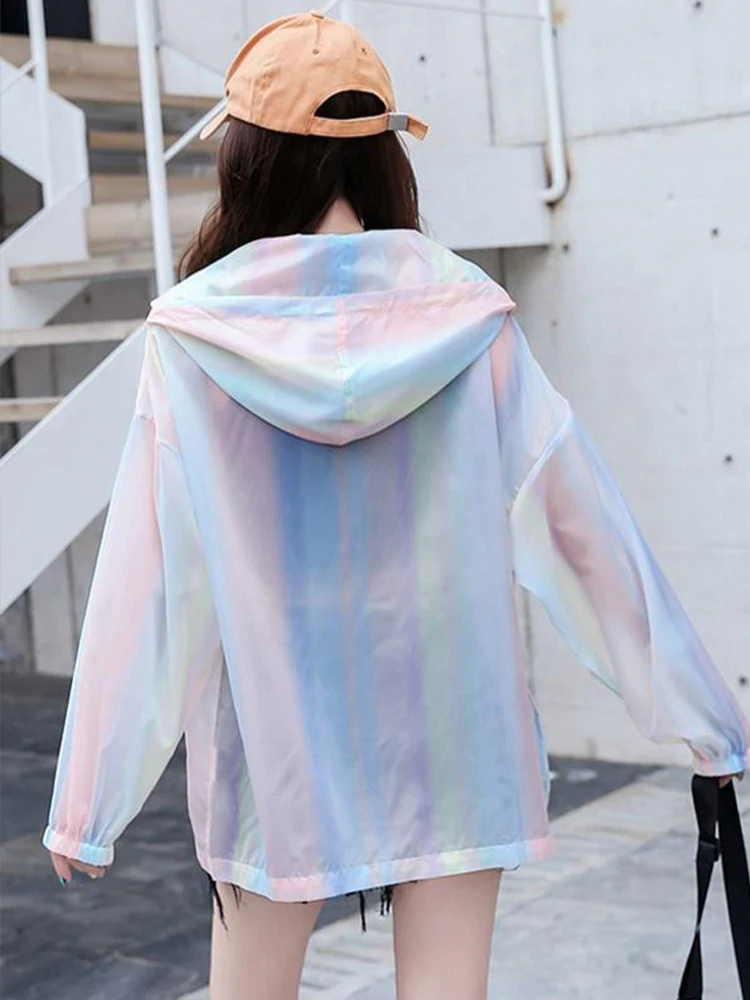 2021 New Summer Women jacket Korean Fashion style UPF clothes Tie dye Hooded Oversize Loose Casual female jacket thin Breathable