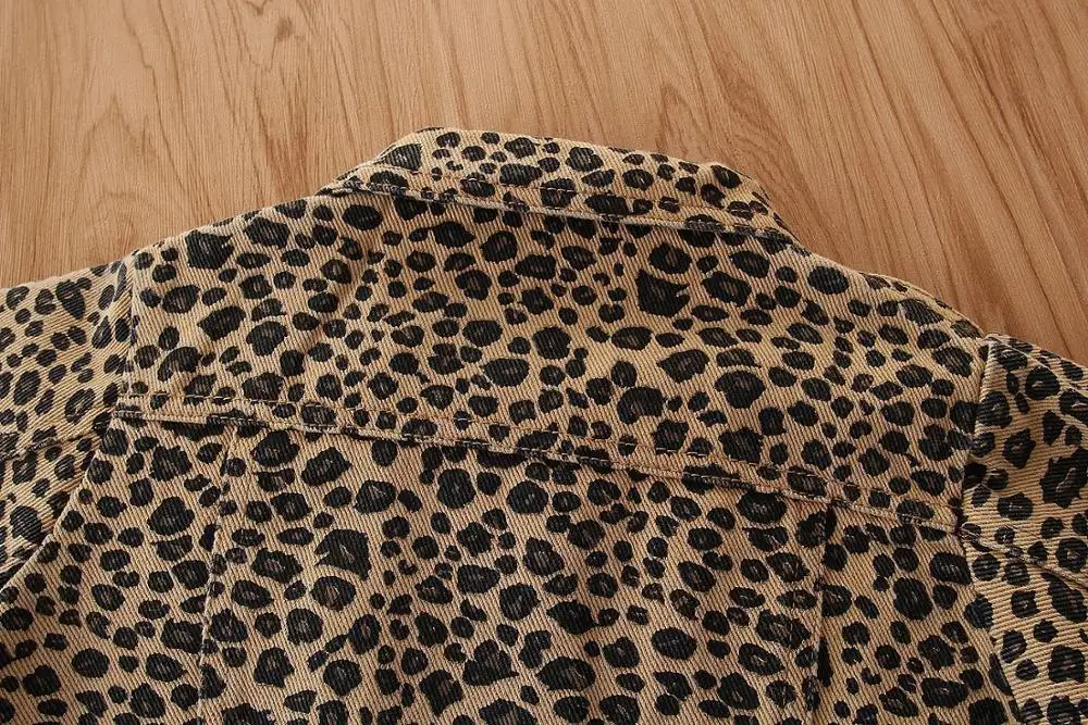 New Fashion Girls Spring Autumn Denim Jacket Leopard Print Coat Baby Girls Cartoon Jean Jackets Kids Coats Children Clothing 2-6
