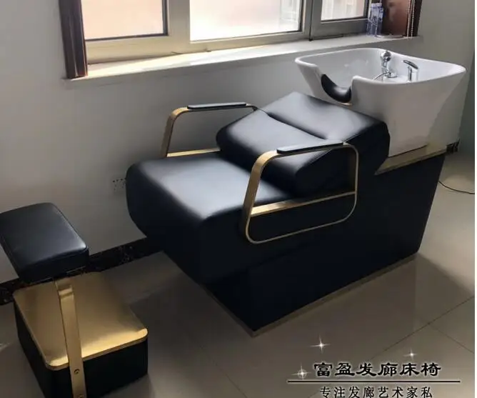 Hair washing bed for barbershop special reclining hair salon with water heater massage half reclining deep basin flush bed