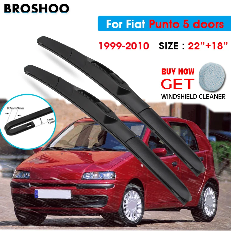 

Car Wiper Blade For Fiat Punto 5 doors 22"+18" 1999-2010 Windscreen Windshield Wipers Blades Window Wash Fit U Hook Arms