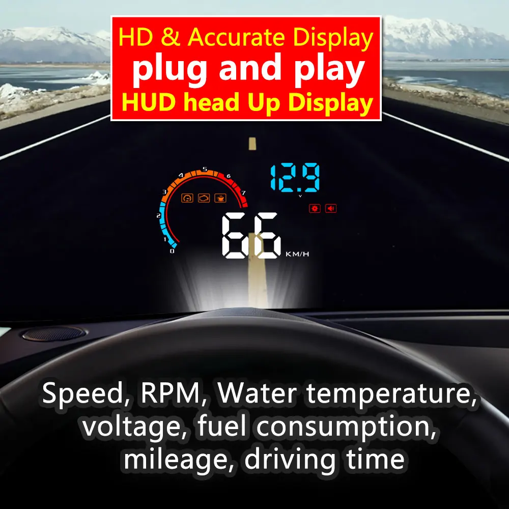 New OBD2 GPS Head Up Display Speed RPM Fuel Consumption Automobile with Buzz Driving Fatigue Windshield Projector GPS Compass