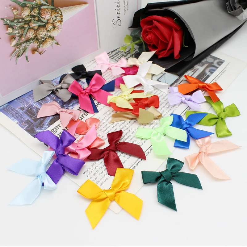 

50PCS 5*5CM Ribbon Bows Solid color Polyester Satin Ribbon Bow Flower DIY Crafts Handmade Decoration Handwork Party Supplies