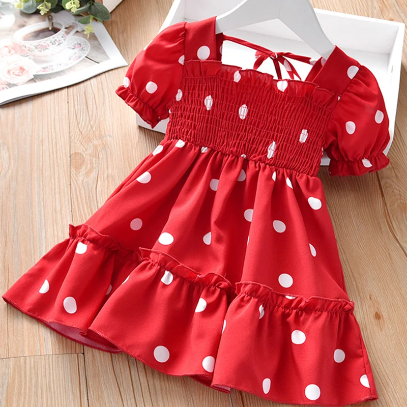 2021 2-7Y Kids Girls Dress Summer Girls Sleeveless Chiffon Polka Dot Dress Princess Dress For Girl Children Clothing