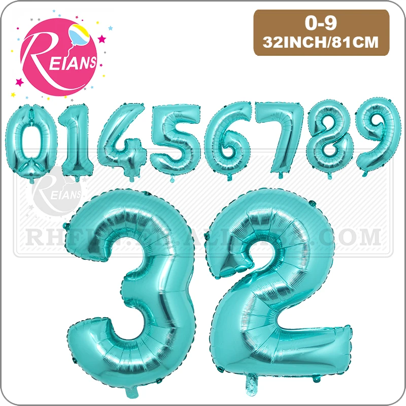 32 inch Green Number Foil Balloons 0 1 2 3 4 5 6 7 8 9 Helium Teal Blue Balloon Happy Birthday Party Wedding Decoration Supplies